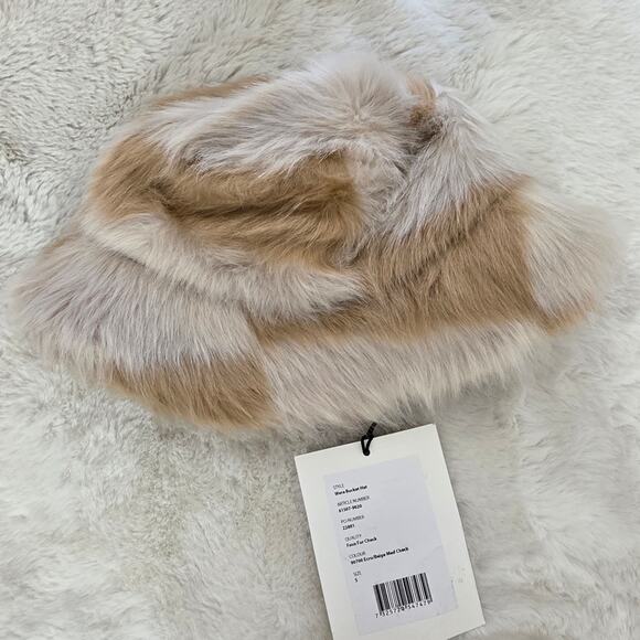 Stand Studio NWT Wera Faux Fur Checkered Bucket Hat Ecru Beige Small main image 8